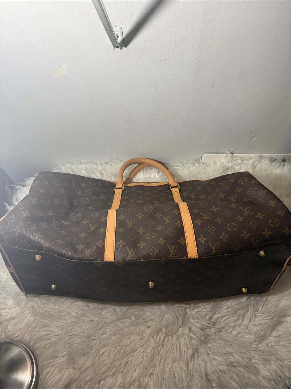 Louis Vuitton RA 780-003  Canvas Keepall Duffel Bag Brown / tan leather bag larg